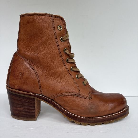 Frye Shoes - Vintage Frye Sabrina 6G Lace Up Boot 7.5 Saddle Leather Made USA Vibram Lug Heel